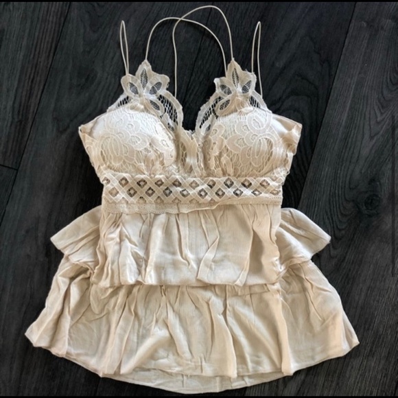 New! Sale 🔥 Boho Lace Double Strap Babydoll Cami 2 Tiered Top White - Picture 4 of 6